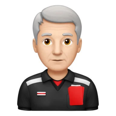 Older Referee – Experienced Look
 Wearing black jersey, gray hair, calm but firm, red card lifted halfway. sticker
