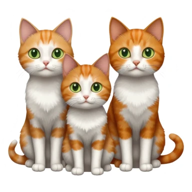 full body of 3 tiny short hair cats including a dark grey and white cat with green eyes, a ginger and white with orange eyes and a brown tabby and white with hazel eyes sticker