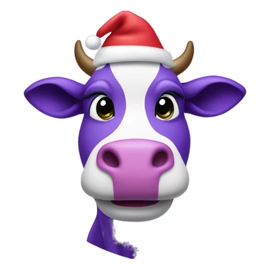 purple cow in Santa hat and snowflake sticker