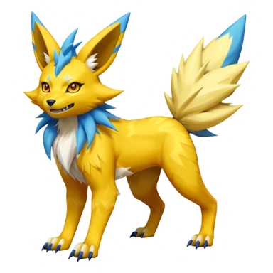 Feral Quadrupedal Digitigrade Electrike-Jolteon-Renamon-Zeraora-Vernid-fusion-hybrid-creature, full body  sticker