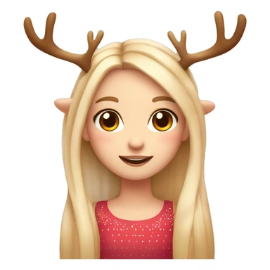 blushing blonde reindeer girl long straight hair and antlers with cute dots  sticker