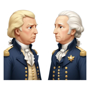 “Donald Trump and George Washington facing each other. Trump in a modern suit, visibly shocked. George Washington in colonial uniform, calm and silent. Realistic style, cinematic lighting.” sticker
