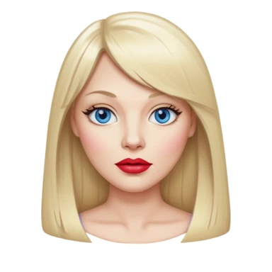 40 yr old white woman, pale skin, long straight blond hair parted in center, blue eyes, bangs sticker