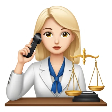 female notary with justice scale and stamp, phoning with another woman sticker