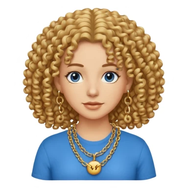 curly hair woman blue shirt and chain sticker