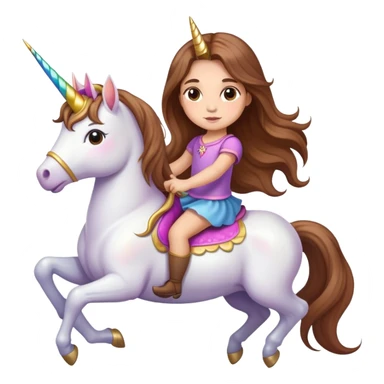 light-skinned little girl with long brown hair riding a unicorn sticker
