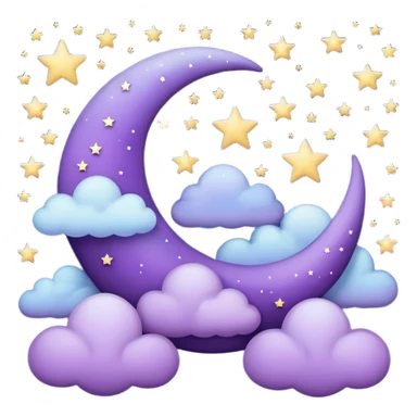 Purple Crescent Moon With Clouds And Stars sticker