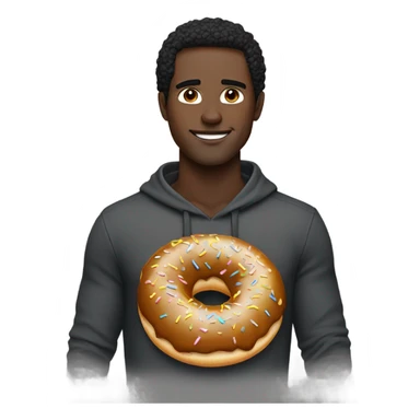 A guy with a black middle part and freckles, with a donut for a body sticker