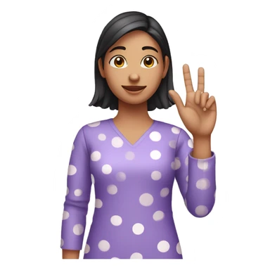 A girl with lavender kurti white spots showing three fingers in one hand sticker