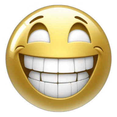 3D glossy sphere laughing face, gold with white teeth sticker