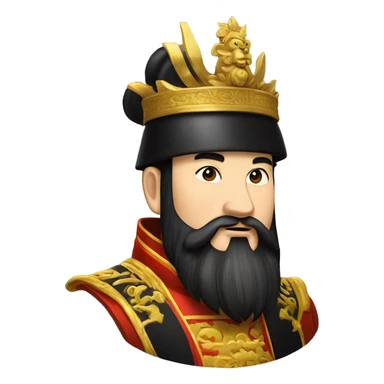 The Chinese emperor,with black hair and black beard,wore a high black golden hat  sticker