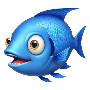 super derpy bright blue fish in side profile facing right, huge bulging eye, wide open mouth looking shocked and stupid, flat 2D side view only sticker