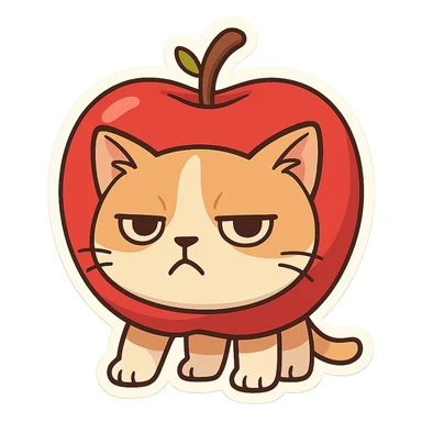Cat meme, a cat head inside a red apple with mini limbs sticker