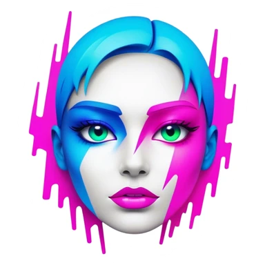 Generate a high-resolution, vector-style illustration of a custom 'dope' emoji. The design should feature a sleek, futuristic face with a confident, cool expression. Use vibrant neon gradients—electric blue, hot pink, and neon green—with clean, minimalistic lines and subtle glitch effects. Incorporate urban, graffiti-inspired elements for an edgy vibe, all rendered in a crisp SVG format that pops on dark backgrounds. sticker