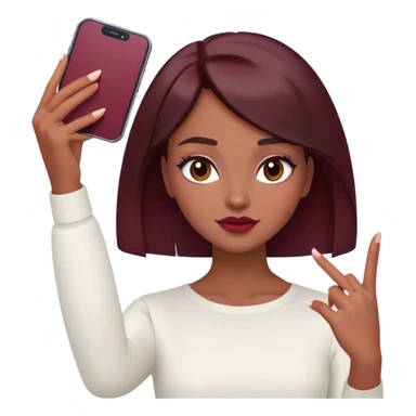A brunette girl with a square hairstyle , selfie burgundy sticker