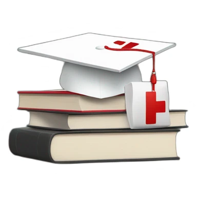 White Student cap with red medical cross On a stack of books sticker