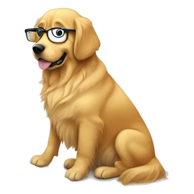 Golden retriever with reading glasses typing on computer sticker