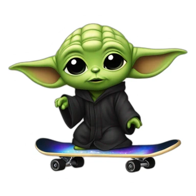 bebe yoda arc-en-ciel qui fait du skate en nageant dans une mer noir sticker