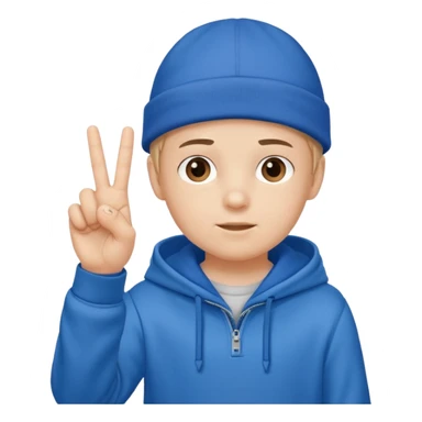 Boy holding up three fingers with a blue hoodie and a blue hat  sticker