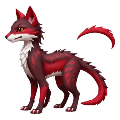 Kawaii dark-brown and crimson-red beautiful pretty elegant divine edgy fantasy feline-vernid-sergal-fursona animal creature with a tufted tail full body with intricate markings  sticker