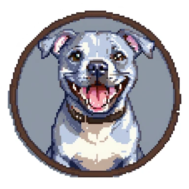 round circle puppy head only, full grey bleu staffy, big open mouth, big tongue out, stupid expression sticker