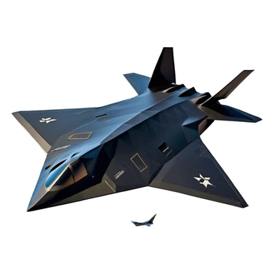 F-117 Nighthawk - Lockheed Martin (Stealth Grey) A futuristic stealth attack aircraft with a distinct faceted, angular design in a stealthy matte grey. Its sharp, jagged edges and unconventional, almost alien-like shape make it look like a shadow cutting through the night sky. The surface should appear non-reflective with subtle panel lines. sticker