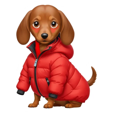 Daschund dog in puffer so big it can't walk sticker