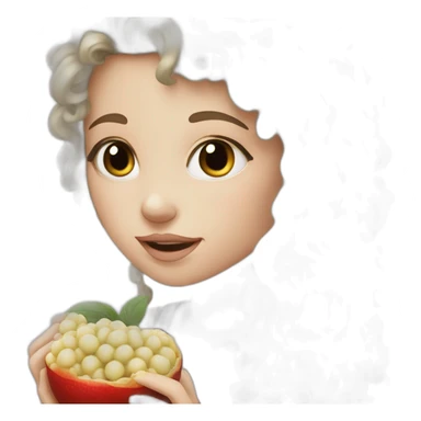 White Girl with long curly black hair eating lichi sticker