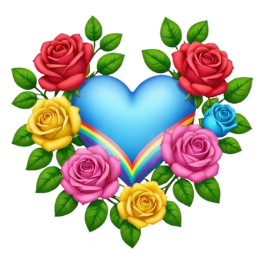 Heart with rainbow roses & leaves sticker