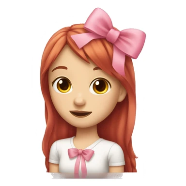girl with long red hair, bangs and a pink bow in it sticker