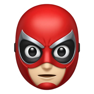 A high-gloss 3D emoji-style mask inspired by a superhero design. Smooth rounded head shape with expressive large eyes. Primary color: matte black. Secondary color: bright red web-pattern lines across the mask. Clean, shiny, cartoony finish, symmetrical design, crisp outlines sticker