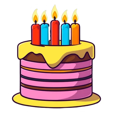 festive birthday cake with candles and party decorations sticker