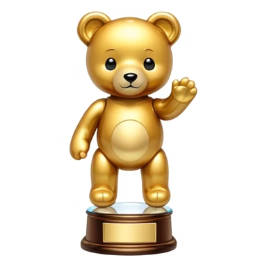 Golden teddy bear on tall glass award sticker