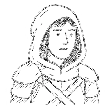 medieval hooded explorer with brown hair, no beard, wearing light armor, chest up view sticker