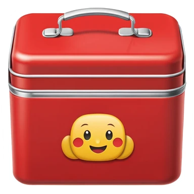 red lunch box with the word lunch on it sticker