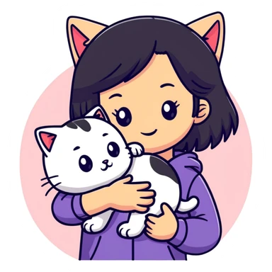 cute girl petting cat sticker