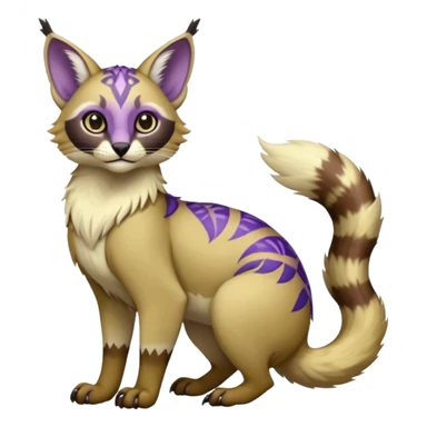 banana-cream-colored fur base coat, with violet-pointed, tropical tribal glorious divine exotic cute cool beautiful beautiful fantasy-caracal-civet-genet-sergal-vernid-Gryphon-Cacomistle-Trico-oncilla-animal-Fakémon-hybrid-fursona (full body) sticker