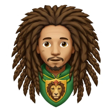 melancholic  Bob Marley with gigantic dread locks in form heraldic crest with ethiopian lion sticker