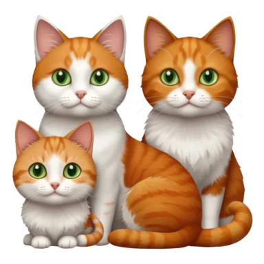 3 tiny different coloured short hair cats including a dark grey and white cat with green eyes, a ginger and white with orange eyes and a brown tabby and white with hazel eyes sticker