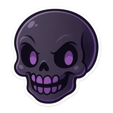 gothic black and purple skull, playful and spooky, chibi style sticker sticker