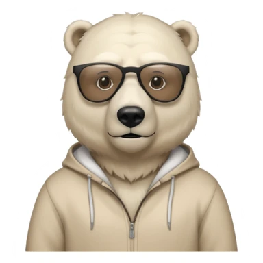 Make a humanoid polar bear with a secret agent beige outfit and dark black glasses sticker