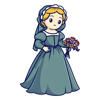 Ophelia from Shakespeare's Hamlet looking distressed, scattering flowers, wearing a medieval gown, based on both the tragic character and Millais' painting sticker