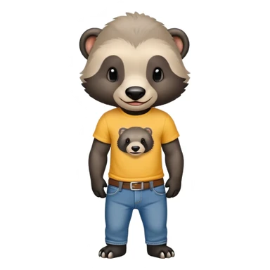 mischievous anthropomorphised honey badger in jeans and a t-shirt, smirking expression sticker