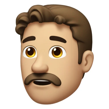 Brown haired guy with a mustache eyes looking up bored look blowing air out of his mouth black T-shirt in his late 30s  brown mustache and hair is in a ponytail sticker