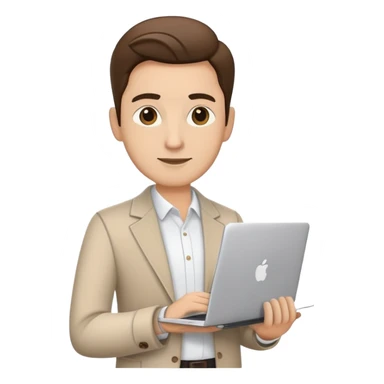 business owner confidently, holding a closed laptop in one hand and a takeaway coffee cup in the other. The character wears casual-smart clothes. sticker