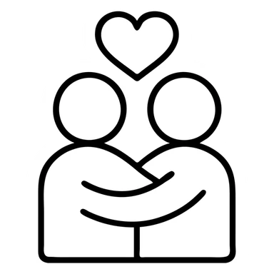 Simple outline of two people embracing with a heart above them, "Iubind pe cineva" sticker