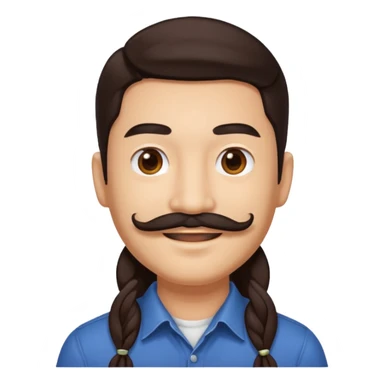 Chi Cheng long dark brown hair and mustache sticker