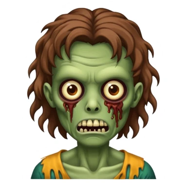 zombie com cabelo ondulado longo marrom e sem franja fofa sticker