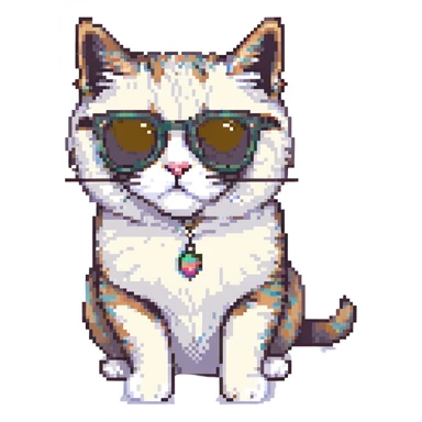cat with oversized sunglasses pixel art style sticker