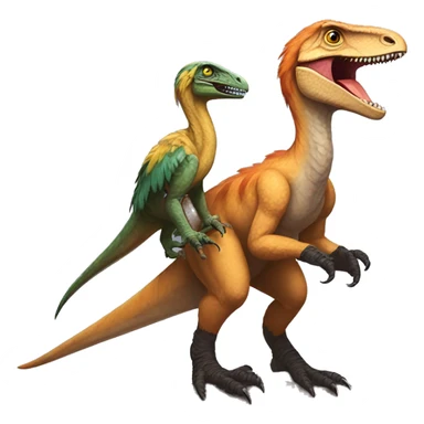 A feathered Utahraptor riding another feathered Utahraptor sticker